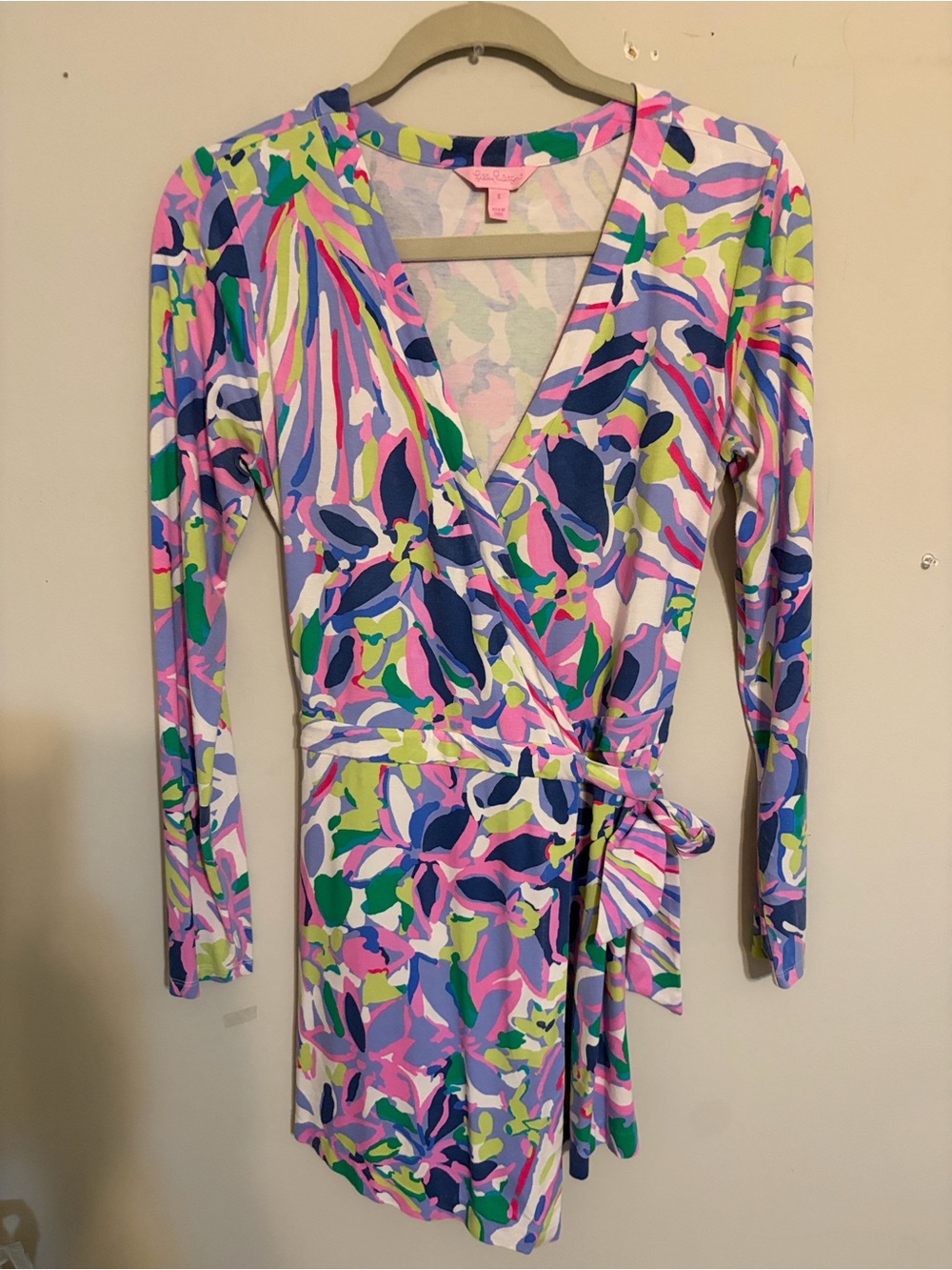 Lilly Pulitzer Long-Sleeve Wrap Dress in Pink, Blue, Green & White